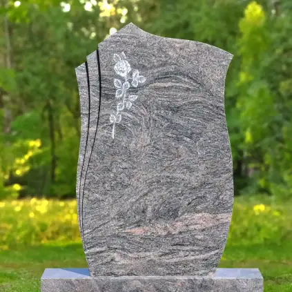 Einzelgrabstein aus Himalaya Hartgestein Motiv Radierung Rosen
