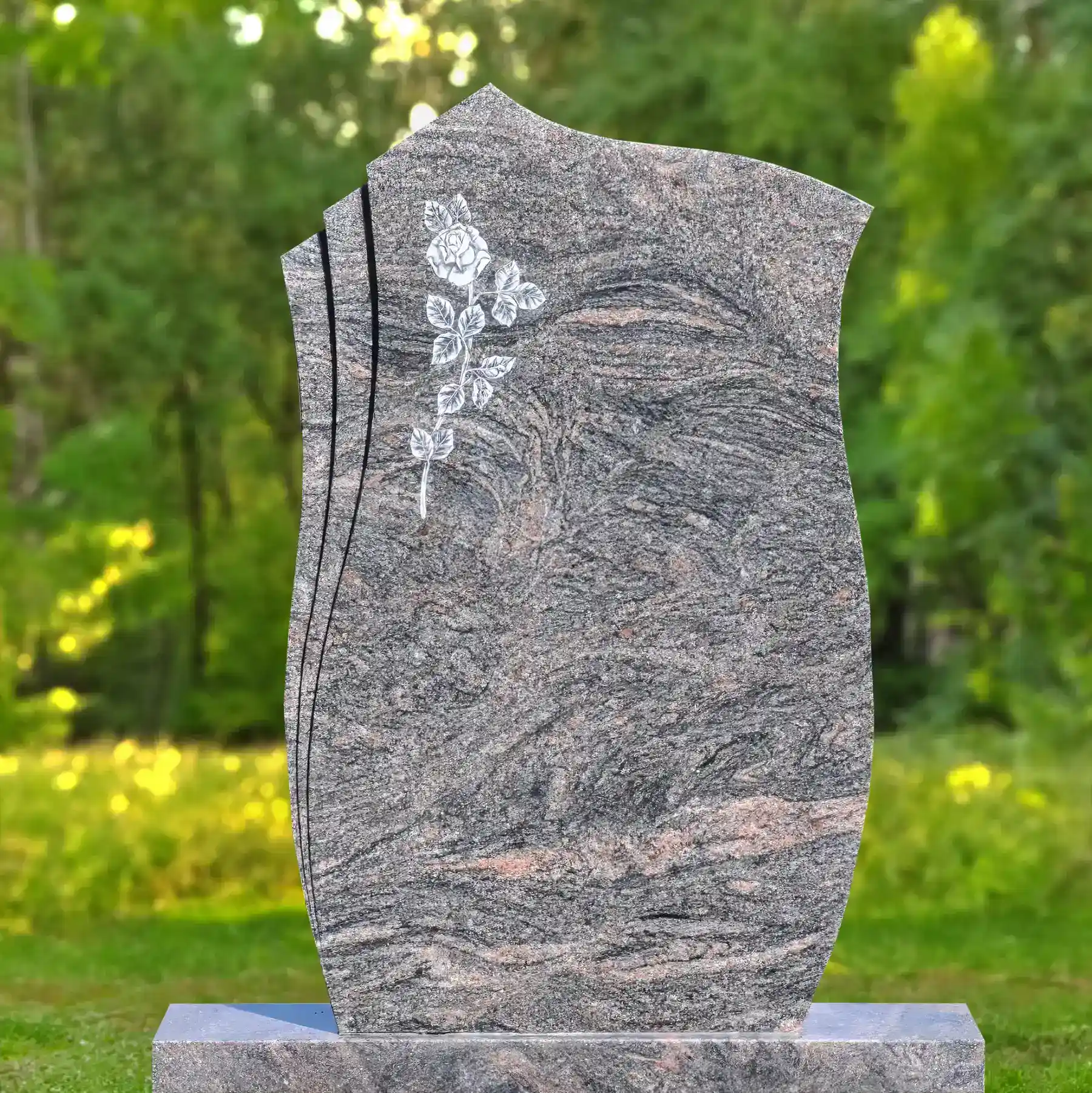 Einzelgrabstein aus Himalaya Hartgestein Motiv Radierung Rosen
