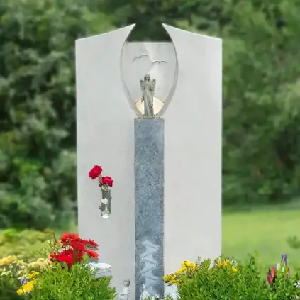 Einzelgrabstein mehrteilig mit Engel aus Bronze