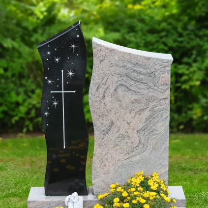 Urnengrabstein Indian Black Juparana Kreuz