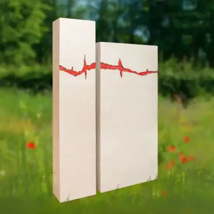 Einzelgrabstein: Stilvolles 2-teiliges Grabmal aus Weichgestein mit symbolischer Lebenslinie