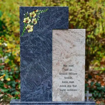 Einzelgrabstein – 2-teiliges Grabmal mit eingearbeitetem Blumenornament