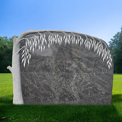 Familiengrabstein aus Orion-Granit mit kunstvoll eingraviertem Lebensbaum, symbolisiert ewiges Leben und Erinnerung. Perfekt für ein würdiges Familiengrab.