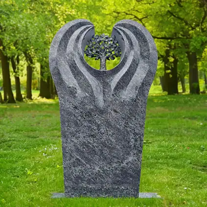 Künstlerischer Einzelgrabstein aus Granit Orion mit Baum des Lebens, symbolisiert Leben und Ewigkeit, ideal für Gedenkstätten.